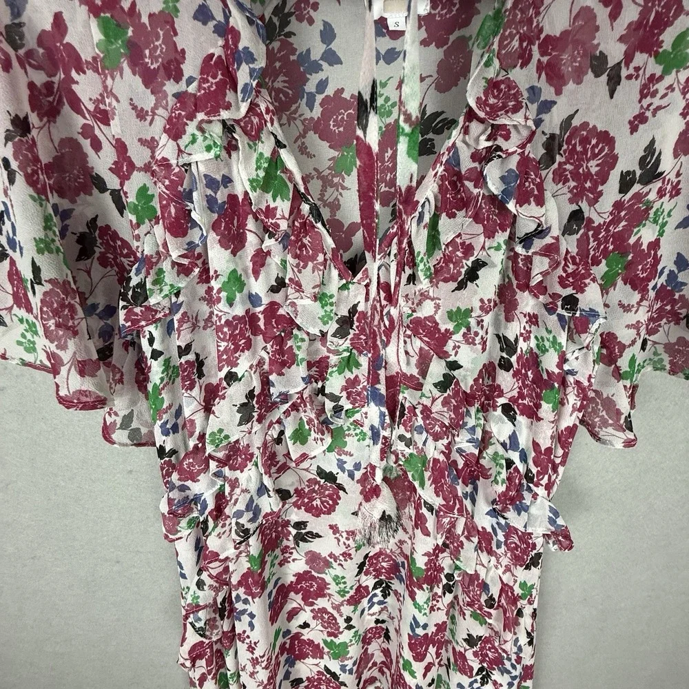 MISA Los Angeles Floral Chiffon Maxi Dress Sz S White Pink Ruffle‎ Tiered - Picture 7 of 11